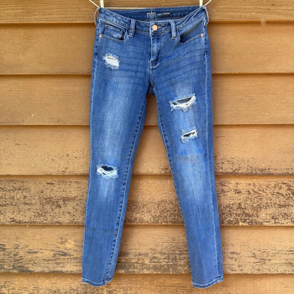 Soho Curvy Legging Jeans Distressed Ripped Denim Size 4 Medium Wash Cotton Blend